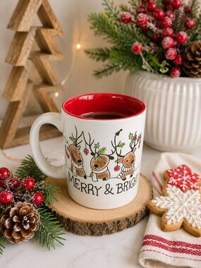 Spectrum Designz Merry & Bright Reindeer Christmas Mug 12 oz Ceramic NWOT